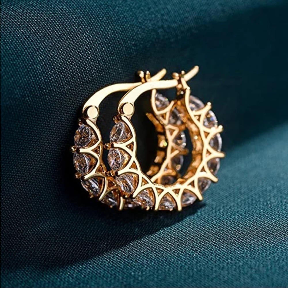 Cubic Zirconia Simulated Diamond Brass Statement Hoop Earrings NEW